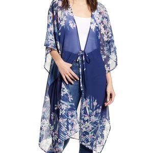 Kimono-style Floral Duster NAVY SUGAR PLUM